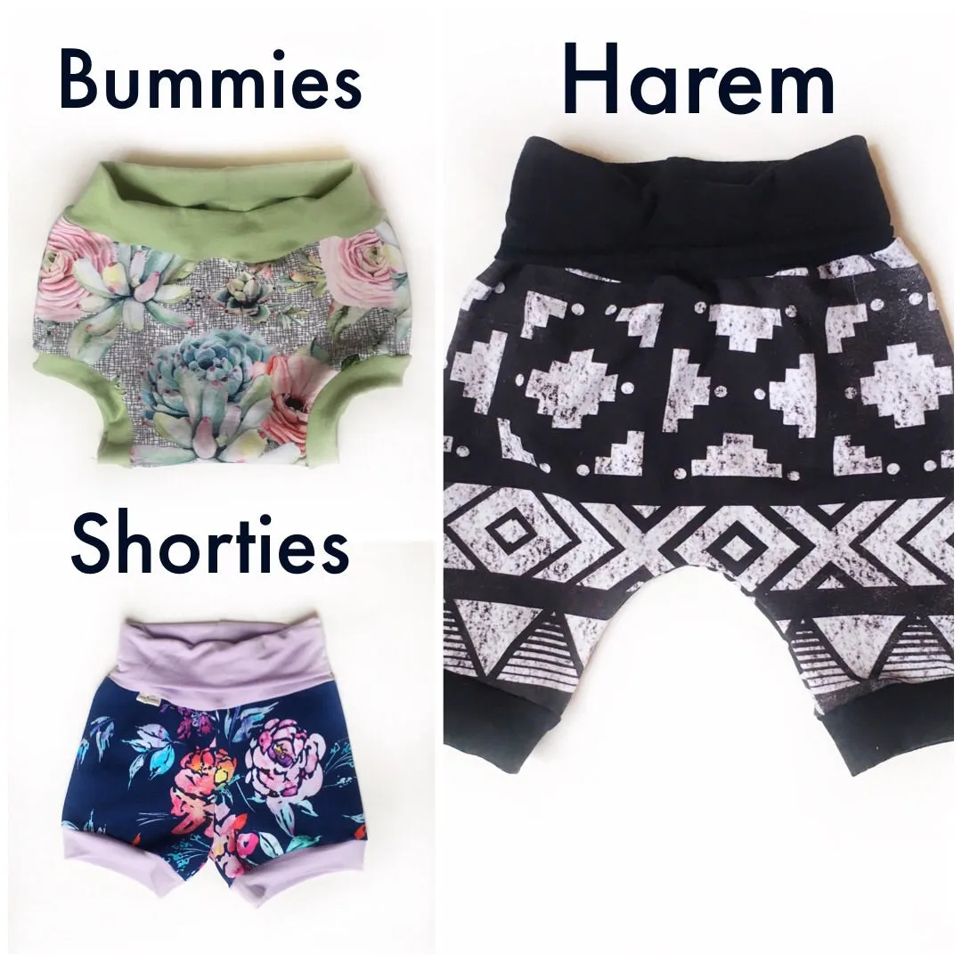 Abstract Scrib Harem Shorts, Grow-With-Me