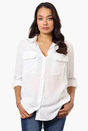 Beechers Brook Dotted Roll Up Sleeve Blouse - White