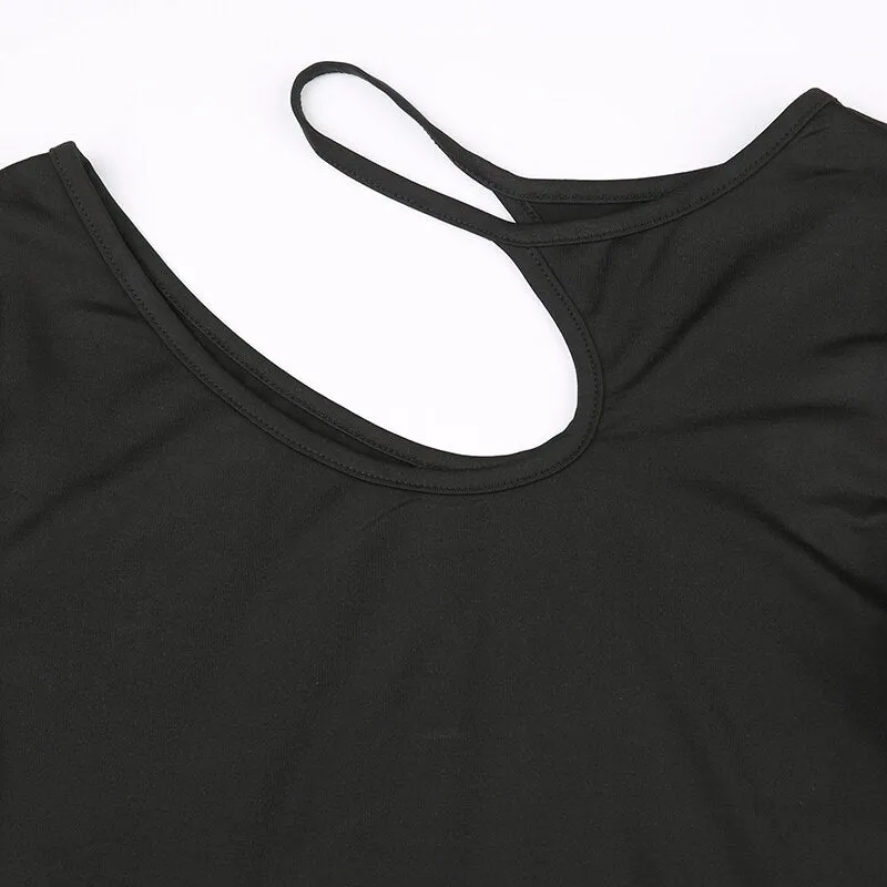 Black Asymmetrical Skinny Cut Out Top