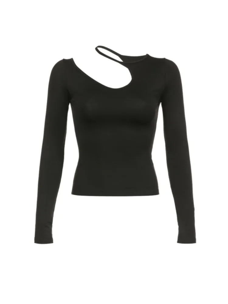 Black Asymmetrical Skinny Cut Out Top