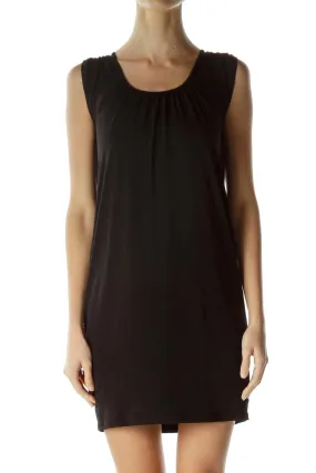 Black Boat Neck Shift Dress