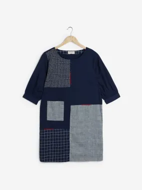 Bombay Paisley Navy Checkered Shift Dress