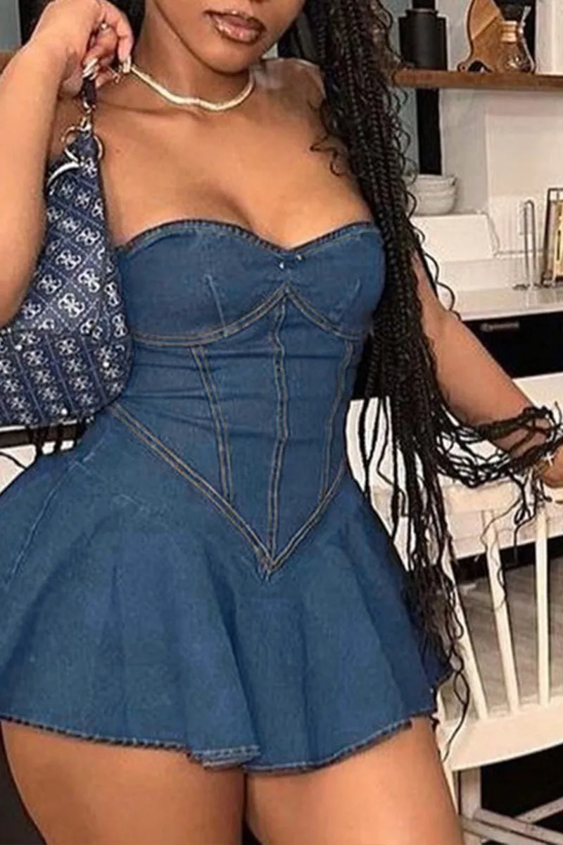 BQ3230 Denim Bustier Mini Dress