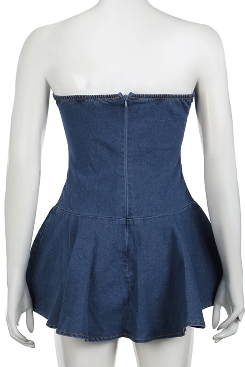 BQ3230 Denim Bustier Mini Dress