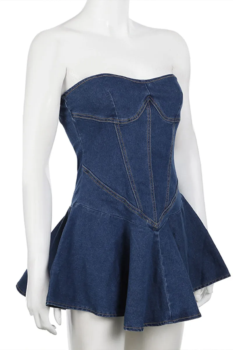 BQ3230 Denim Bustier Mini Dress