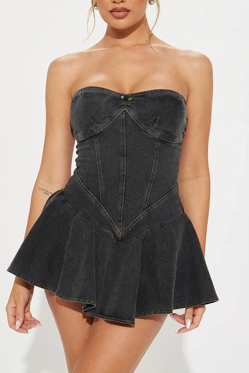 BQ3230 Denim Bustier Mini Dress