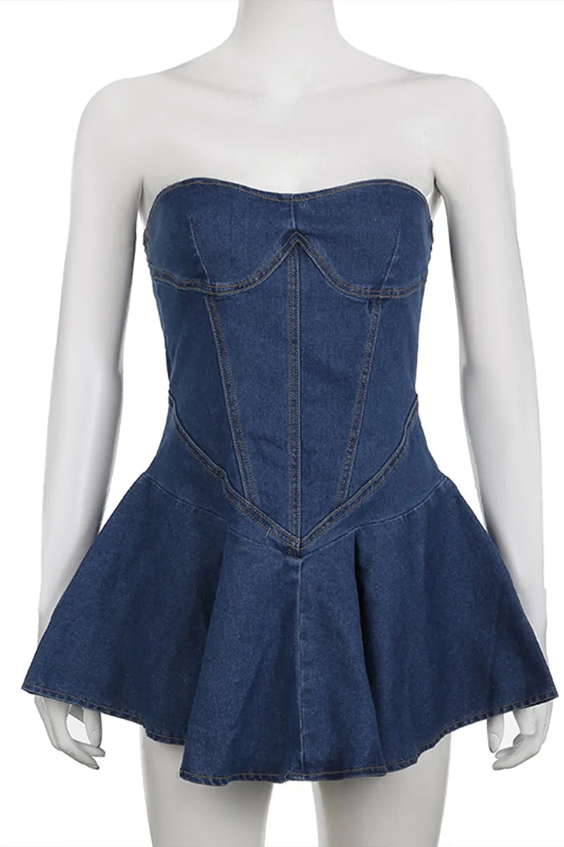 BQ3230 Denim Bustier Mini Dress