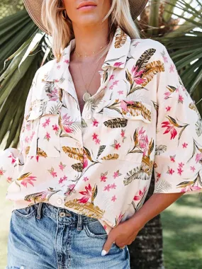 Casual Loose Printed Pockets Blouses