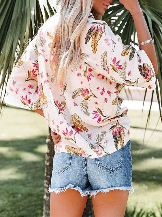 Casual Loose Printed Pockets Blouses