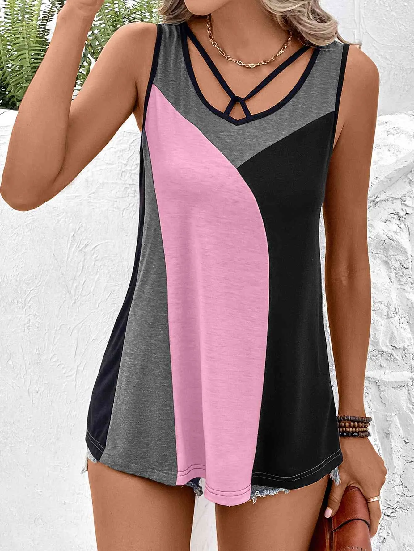 Color Block Tank Top