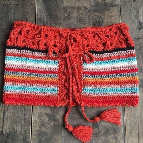 Colorful Crochet Patchwork Strapless Knitted Top