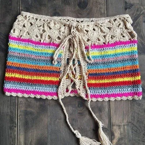 Colorful Crochet Patchwork Strapless Knitted Top