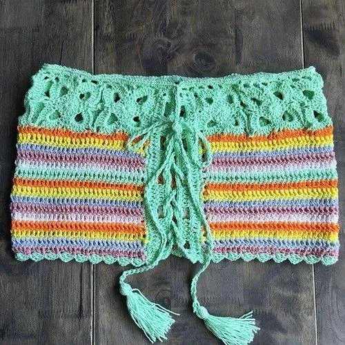 Colorful Crochet Patchwork Strapless Knitted Top