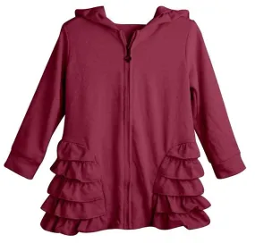 DEFECTED - Burgundy Girls Ruffle Zip Up Hood Cardigans