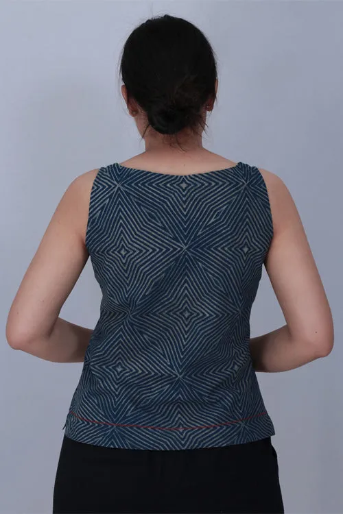 Dharan 'Crop Top' Indigo Block Printed Top