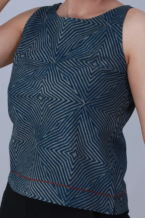 Dharan 'Crop Top' Indigo Block Printed Top