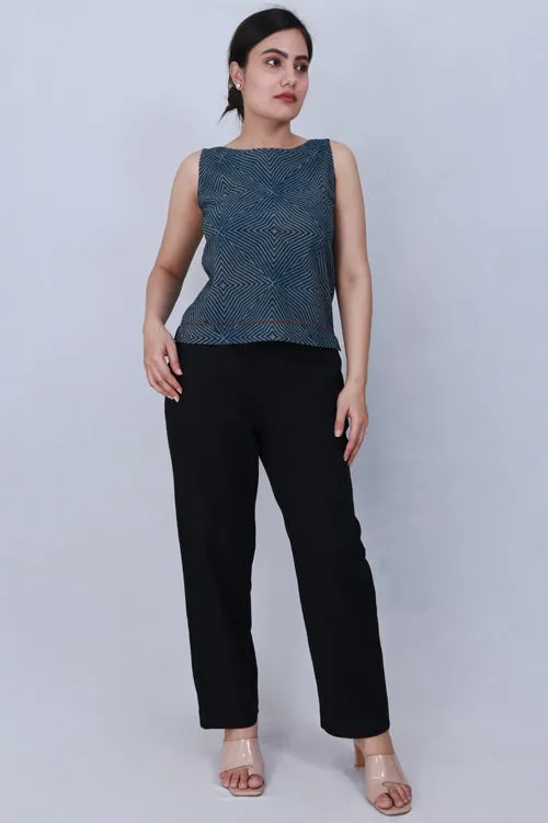 Dharan 'Crop Top' Indigo Block Printed Top