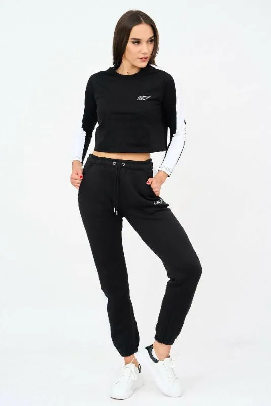 Embroidered Crop Top And Side Panel Jogger Set!