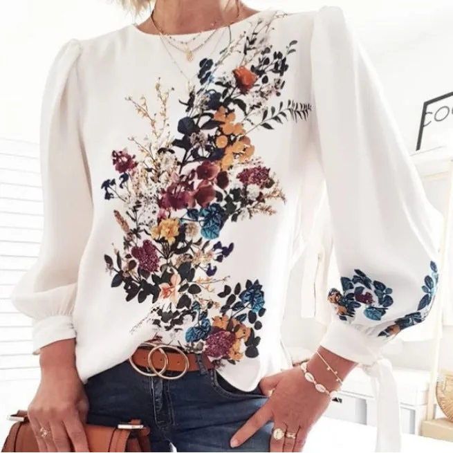 Fashion casual printed T-shirt long sleeve top