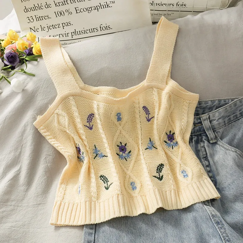 Floral Embroidered Vintage Tank Top