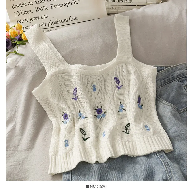 Floral Embroidered Vintage Tank Top