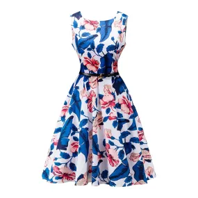 Floral Print Sleeveless Elegant Vintage Midi Dress