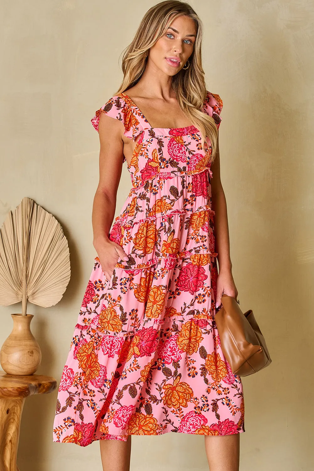 Floral Ruffled Tiered Midi Dress