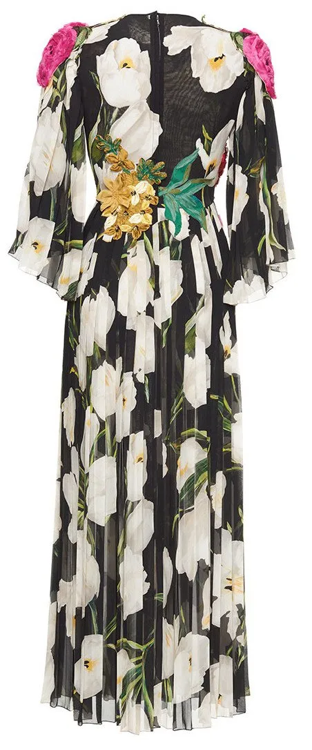 Floral Tulip Print Embellished Georgette Dress