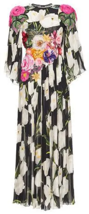 Floral Tulip Print Embellished Georgette Dress