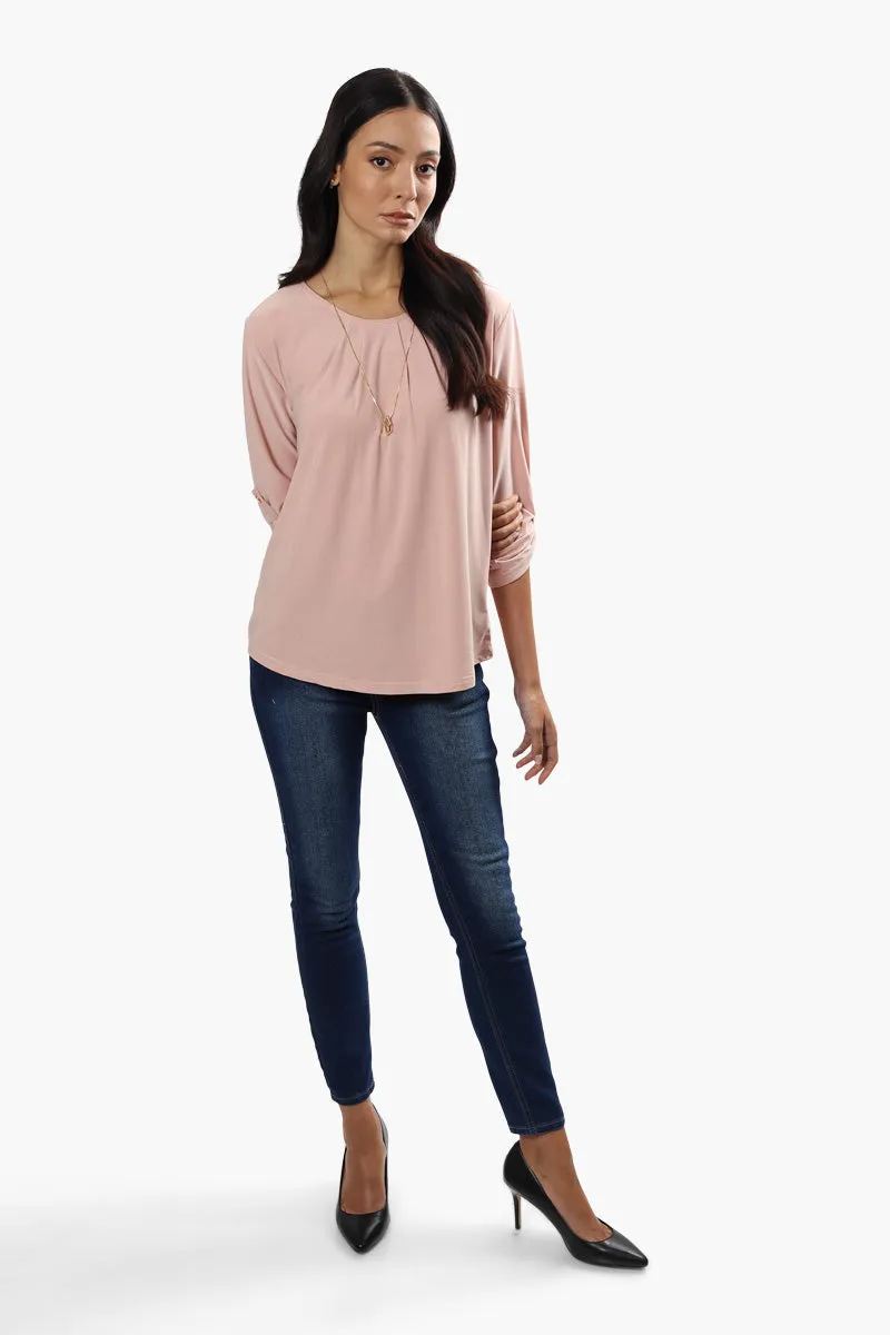 International INC Company Solid Roll Up Sleeve Blouse - Blush