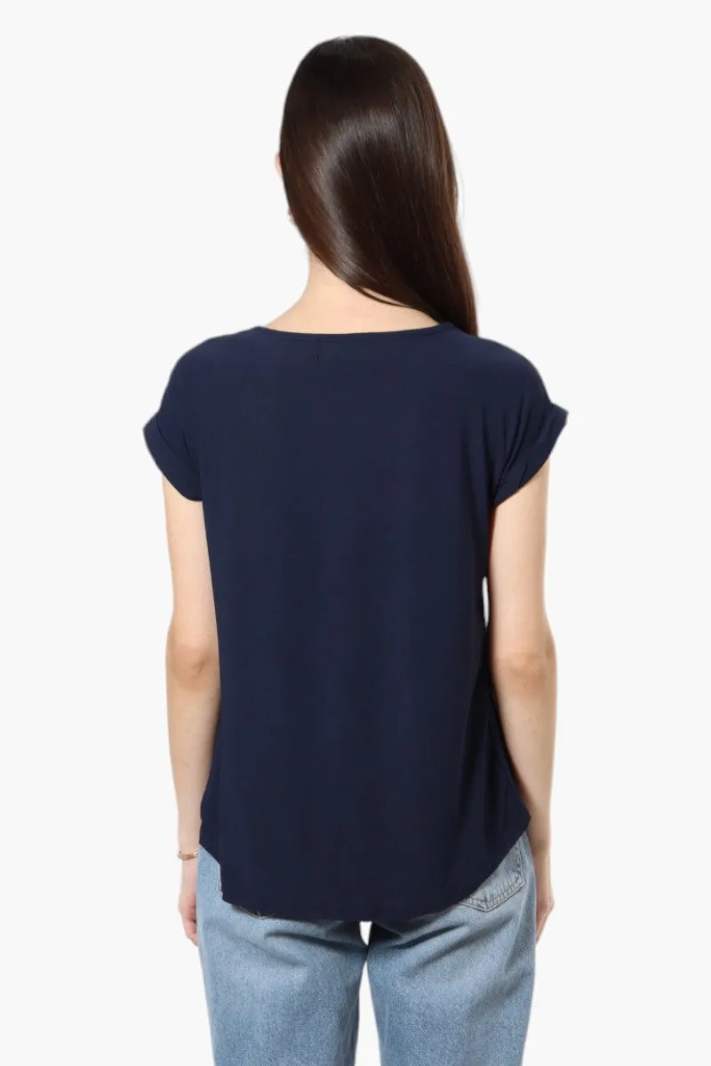 International INC Company Zip Shoulder Cap Sleeve Blouse - Navy