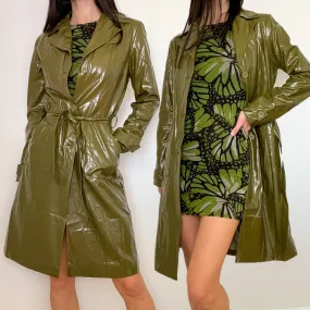 Olive Green Patent Leather Trench Coat