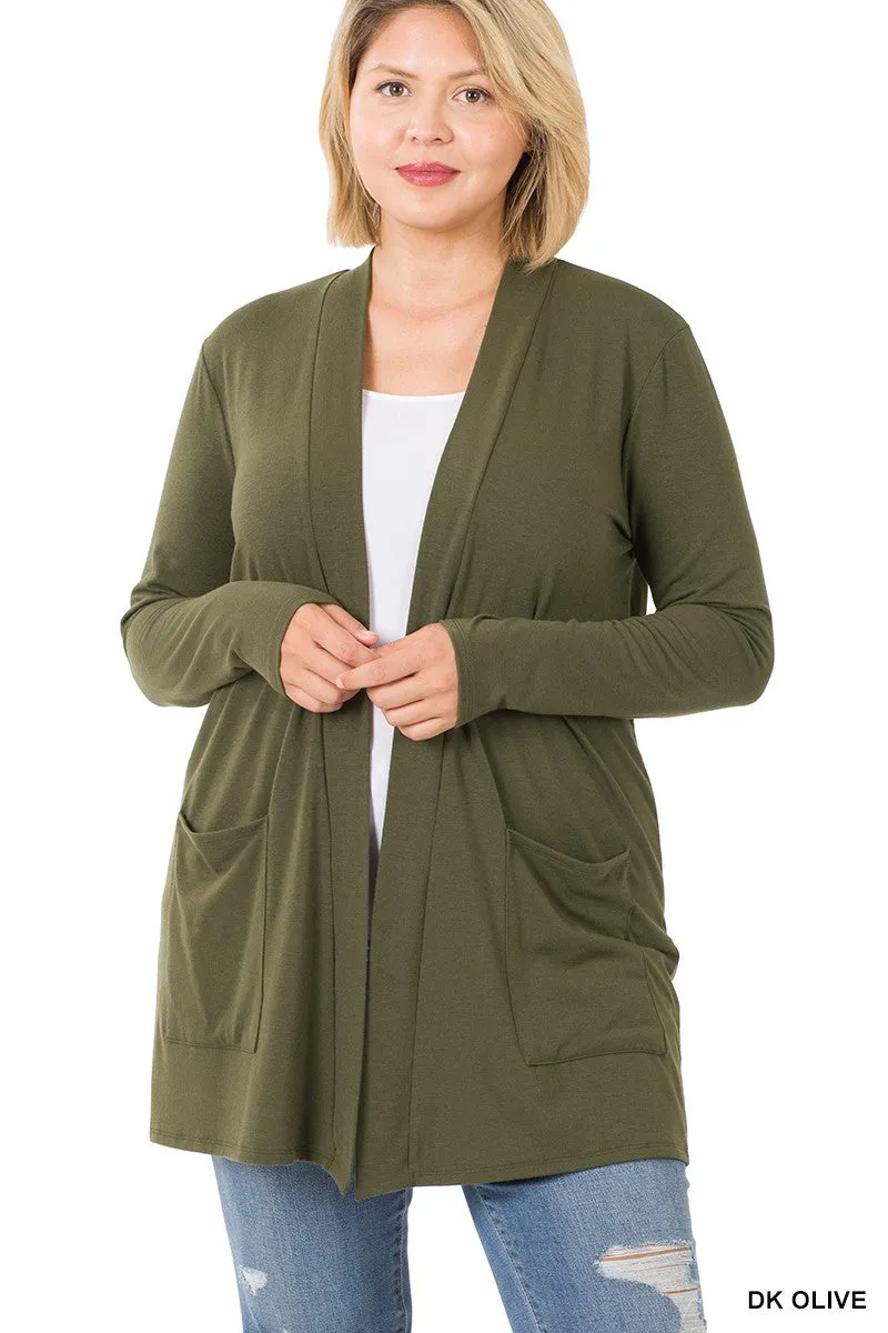 #P825 Plus Stylish Pocket Open Cardigan