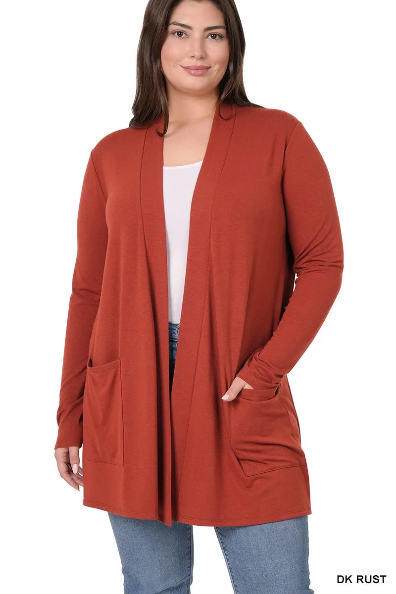 #P825 Plus Stylish Pocket Open Cardigan