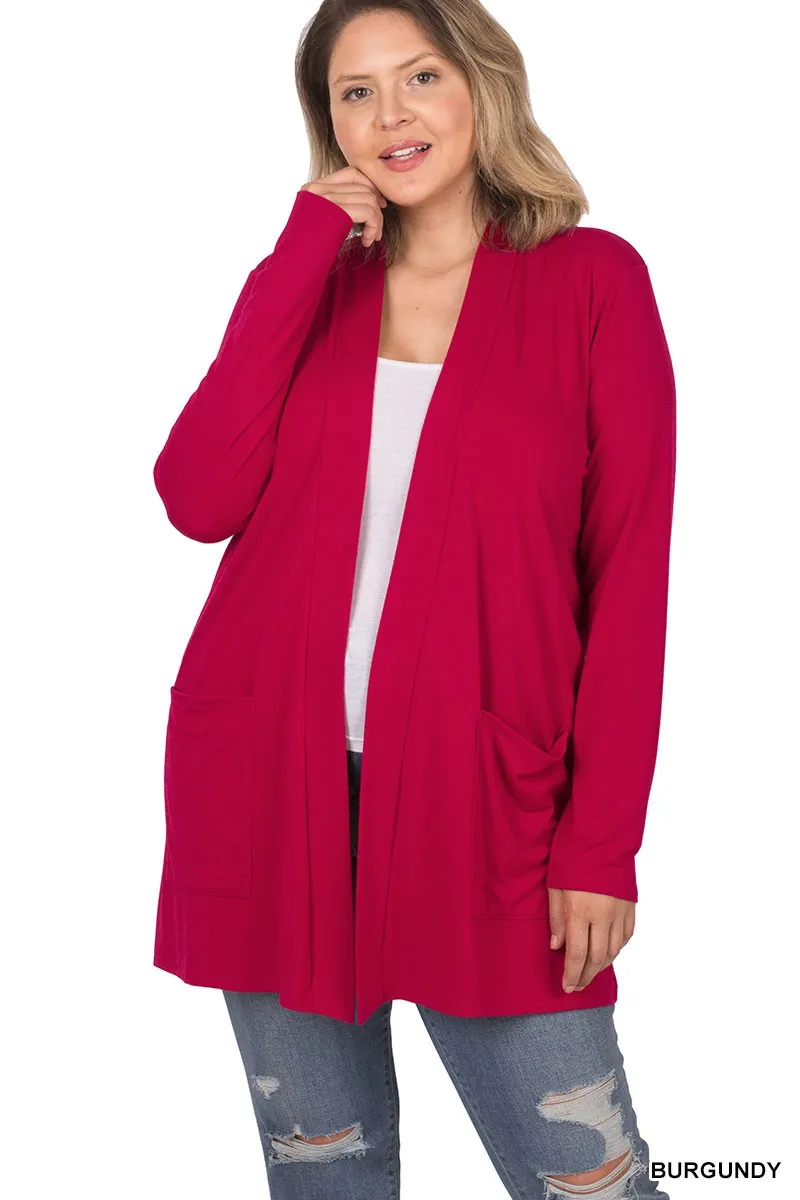 #P825 Plus Stylish Pocket Open Cardigan