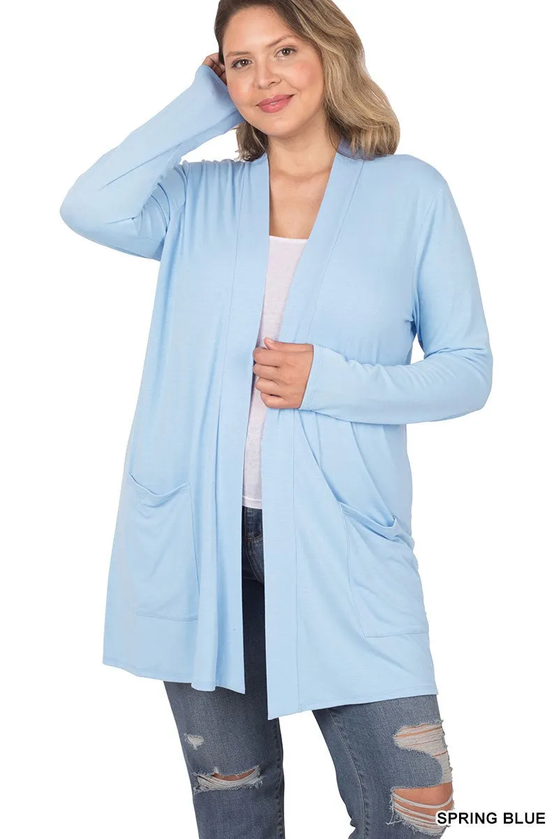 #P825 Plus Stylish Pocket Open Cardigan