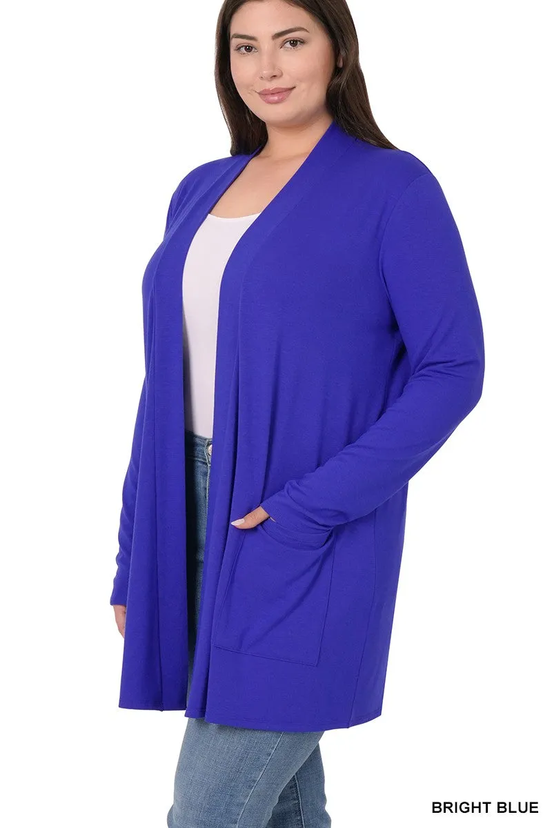 #P825 Plus Stylish Pocket Open Cardigan