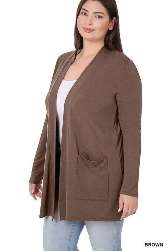 #P825 Plus Stylish Pocket Open Cardigan