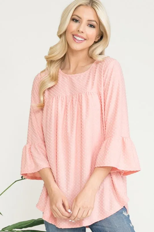 Plus Solid Swiss Dot Bell Sleeve Top