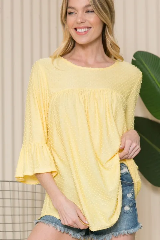 Plus Solid Swiss Dot Bell Sleeve Top