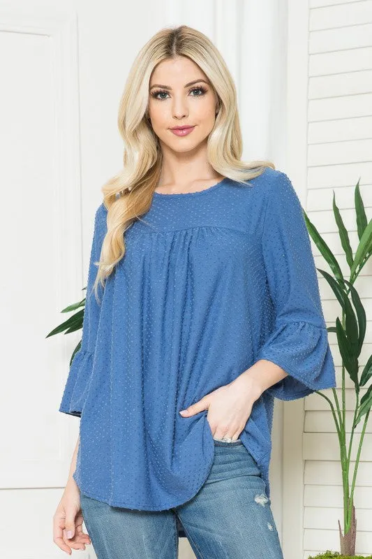 Plus Solid Swiss Dot Bell Sleeve Top