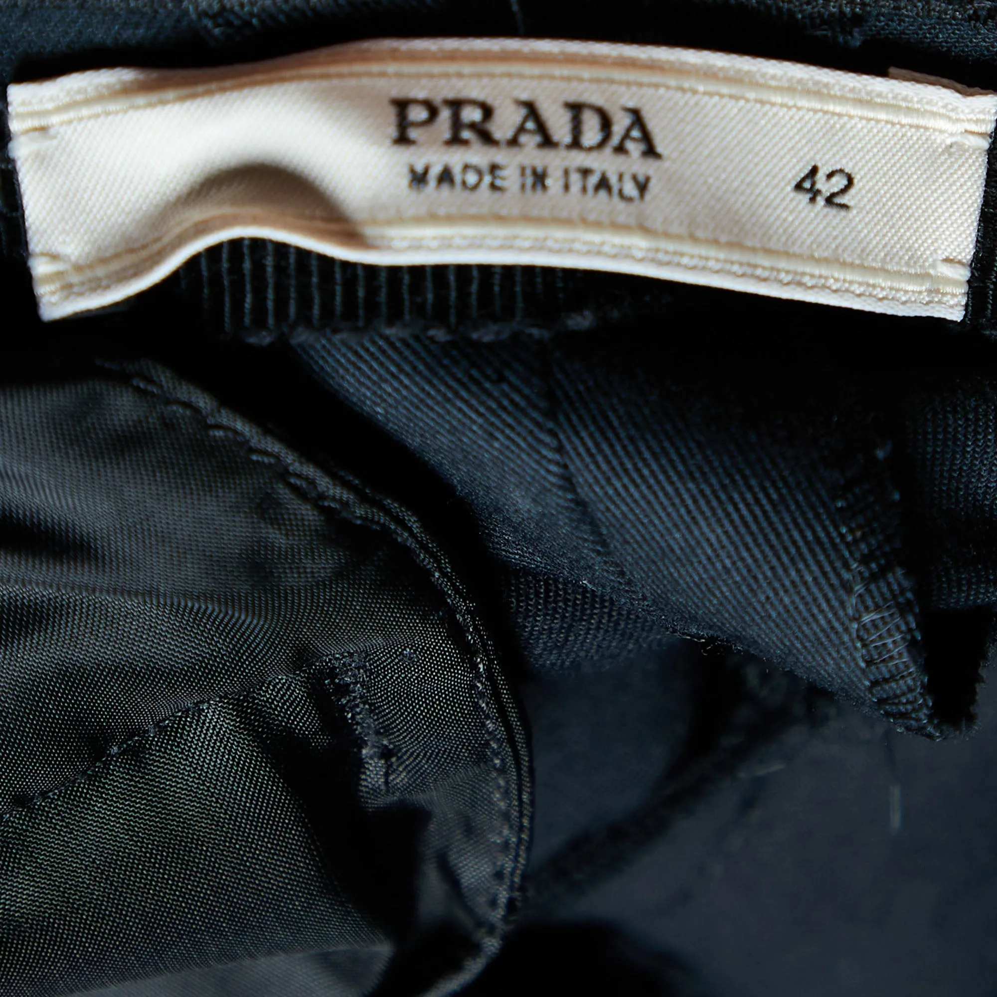 Prada Navy Blue Cotton Frayed Waist Detail Pants