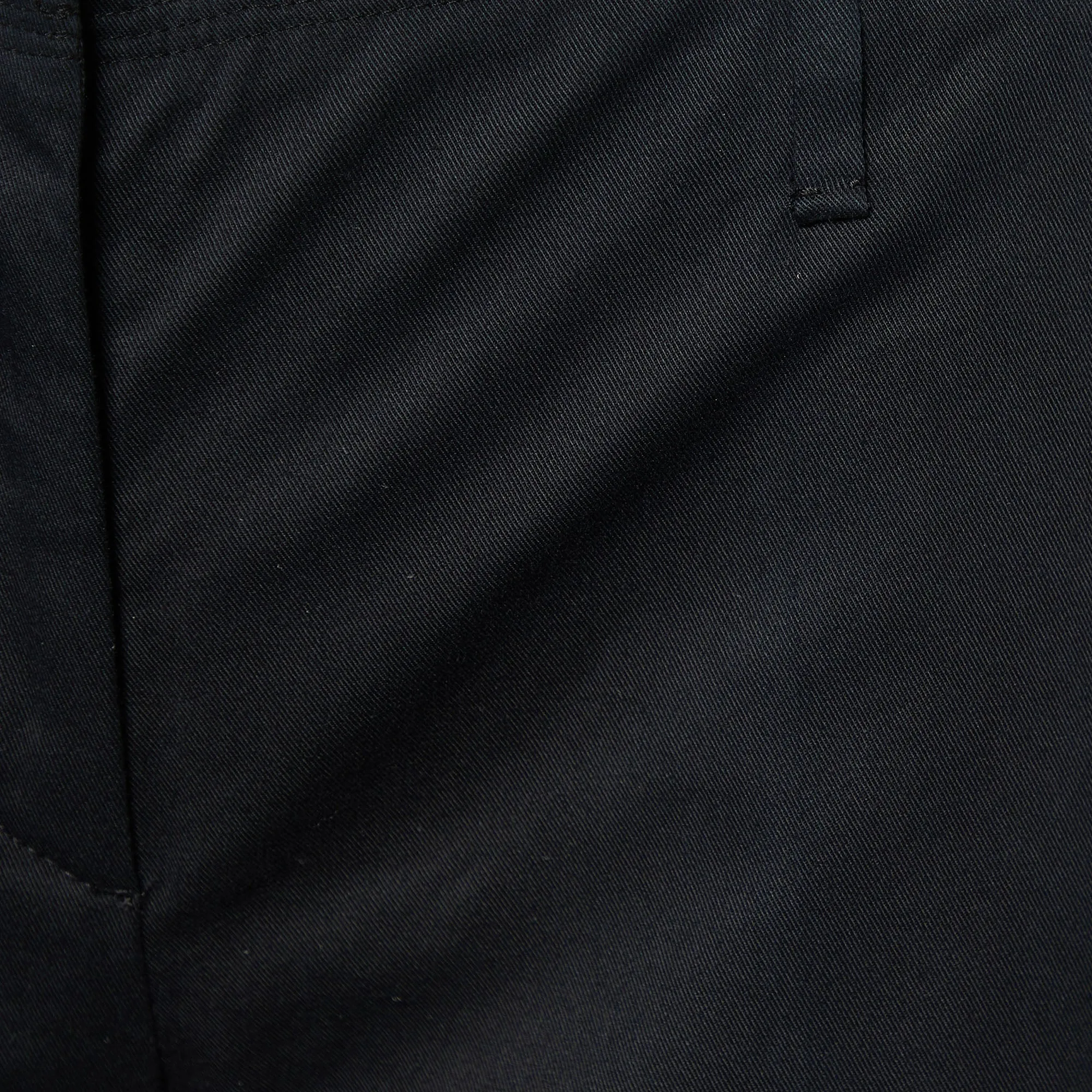 Prada Navy Blue Cotton Frayed Waist Detail Pants