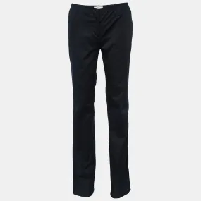 Prada Navy Blue Cotton Frayed Waist Detail Pants