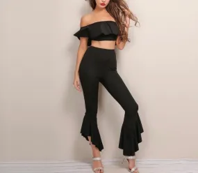 "Bailar" ruffle off the shoulder crop top pants 2 piece set