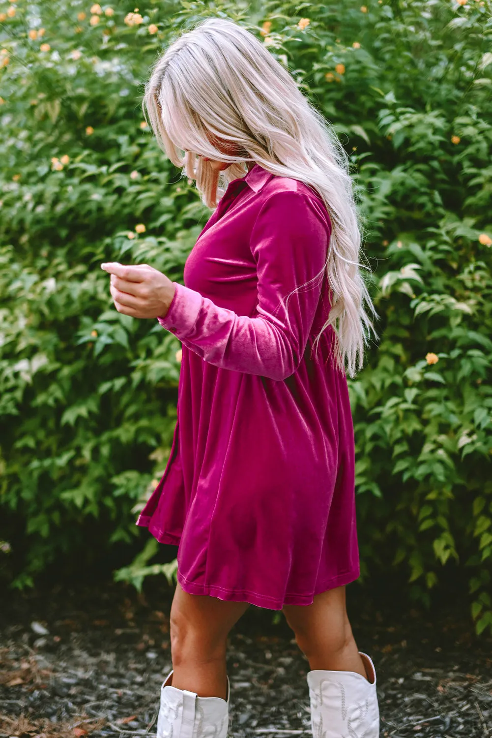 Ruffle Velvet Button Up Dress