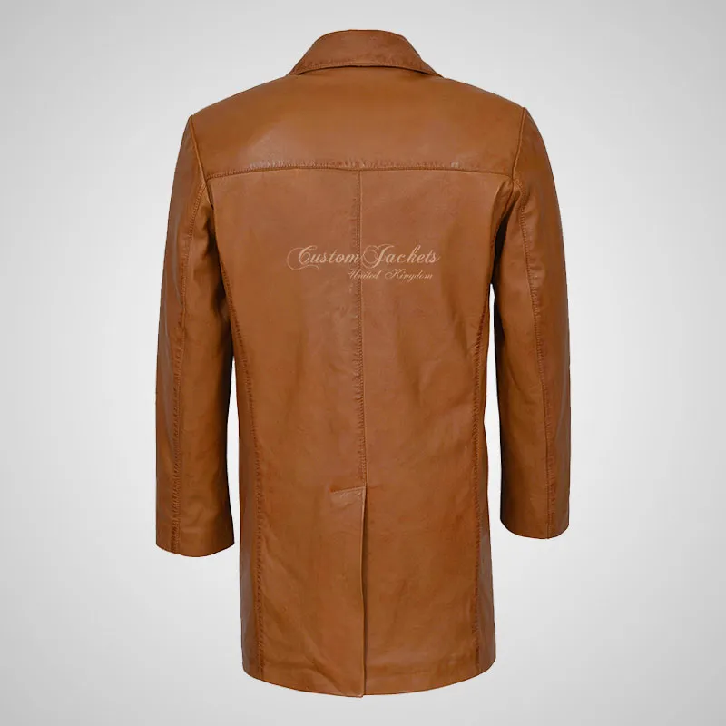 SERGEY Mens Leather Trench Coat Soft Leather Long Jacket