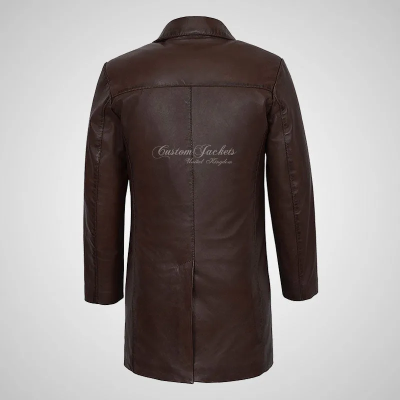 SERGEY Mens Leather Trench Coat Soft Leather Long Jacket