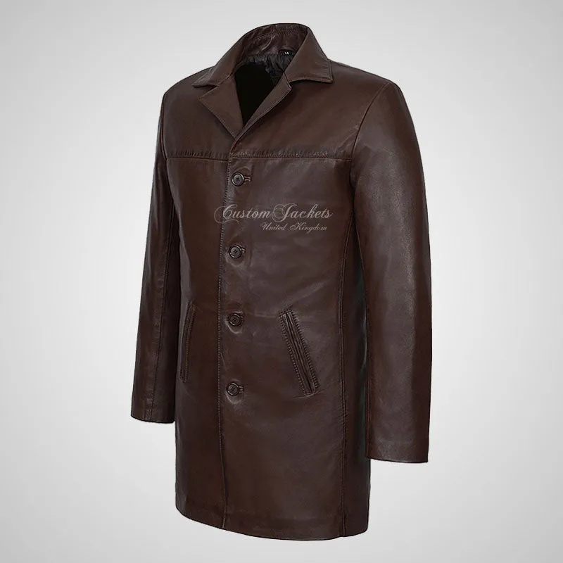 SERGEY Mens Leather Trench Coat Soft Leather Long Jacket