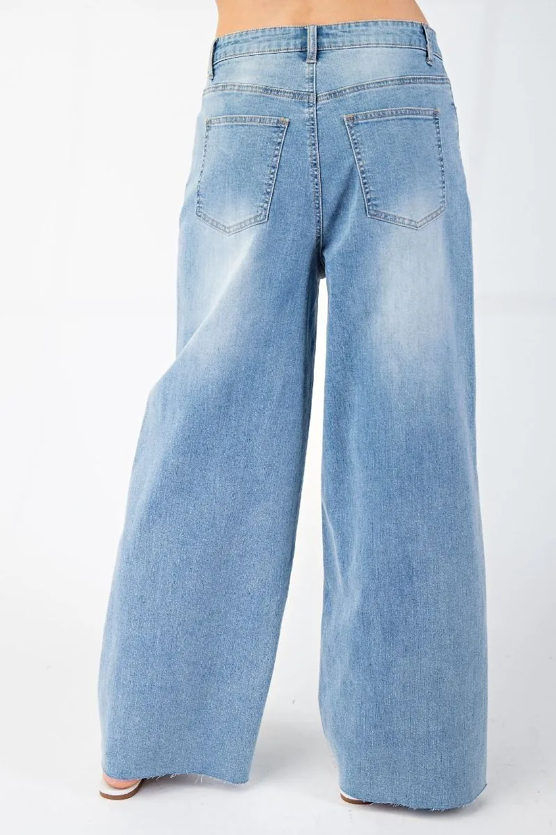 SOFT WASHED STRETCH WIDE LEG DENIM JEANS